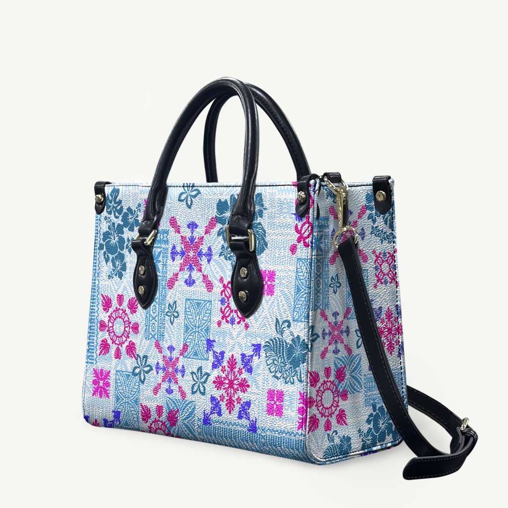 Hawaii Tapa Tribal Leather Bag With Hawaiian Quilt Pattern Blue LT9 Blue - Polynesian Pride