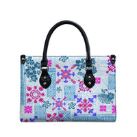 Hawaii Tapa Tribal Leather Bag With Hawaiian Quilt Pattern Blue LT9 - Polynesian Pride