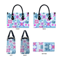Hawaii Tapa Tribal Leather Bag With Hawaiian Quilt Pattern Blue LT9 - Polynesian Pride