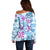 Hawaii Tapa Tribal Off Shoulder Sweater With Hawaiian Quilt Pattern Blue LT9 - Polynesian Pride