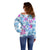 Hawaii Tapa Tribal Off Shoulder Sweater With Hawaiian Quilt Pattern Blue LT9 - Polynesian Pride