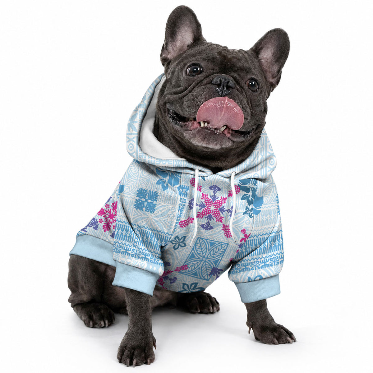 Hawaii Tapa Tribal Pet Hoodie With Hawaiian Quilt Pattern Blue LT9 - Polynesian Pride