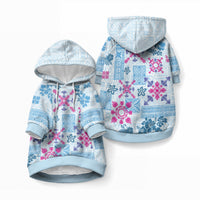 Hawaii Tapa Tribal Pet Hoodie With Hawaiian Quilt Pattern Blue LT9 Pullover Blue - Polynesian Pride