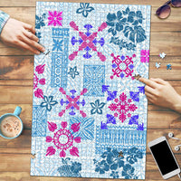 Hawaii Tapa Tribal Puzzle With Hawaiian Quilt Pattern Blue LT9 Blue - Polynesian Pride