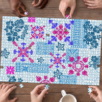 Hawaii Tapa Tribal Puzzle With Hawaiian Quilt Pattern Blue LT9 - Polynesian Pride