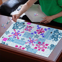 Hawaii Tapa Tribal Puzzle With Hawaiian Quilt Pattern Blue LT9 - Polynesian Pride