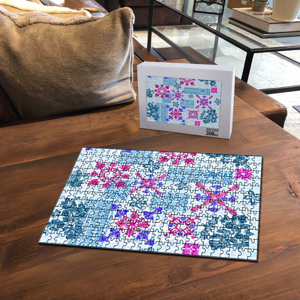 Hawaii Tapa Tribal Puzzle With Hawaiian Quilt Pattern Blue LT9 - Polynesian Pride