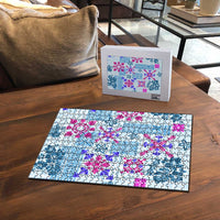 Hawaii Tapa Tribal Puzzle With Hawaiian Quilt Pattern Blue LT9 - Polynesian Pride