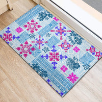 Hawaii Tapa Tribal Rubber Doormat With Hawaiian Quilt Pattern Blue LT9 - Polynesian Pride
