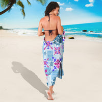 Hawaii Tapa Tribal Sarong With Hawaiian Quilt Pattern Blue LT9 - Polynesian Pride