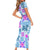 Hawaii Tapa Tribal Short Sleeve Bodycon Dress With Hawaiian Quilt Pattern Blue LT9 - Polynesian Pride