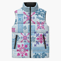 Hawaii Tapa Tribal Sleeveless Puffer Jacket With Hawaiian Quilt Pattern Blue LT9 Unisex Blue - Polynesian Pride