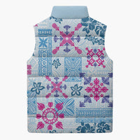 Hawaii Tapa Tribal Sleeveless Puffer Jacket With Hawaiian Quilt Pattern Blue LT9 - Polynesian Pride