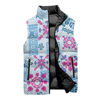 Hawaii Tapa Tribal Sleeveless Puffer Jacket With Hawaiian Quilt Pattern Blue LT9 - Polynesian Pride
