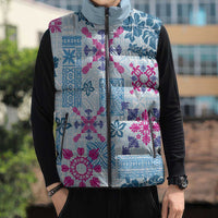 Hawaii Tapa Tribal Sleeveless Puffer Jacket With Hawaiian Quilt Pattern Blue LT9 - Polynesian Pride
