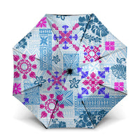 Hawaii Tapa Tribal Umbrella With Hawaiian Quilt Pattern Blue LT9 One Size Folded 11.42 inch Opened Diameter 37.4 inch Blue - Polynesian Pride