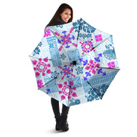 Hawaii Tapa Tribal Umbrella With Hawaiian Quilt Pattern Blue LT9 - Polynesian Pride