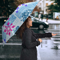 Hawaii Tapa Tribal Umbrella With Hawaiian Quilt Pattern Blue LT9 - Polynesian Pride