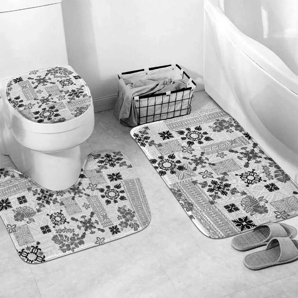 Hawaii Tapa Tribal Bathroom Set With Hawaiian Quilt Pattern Black LT9 Mat Set Only (3 pcs) One Size Black - Polynesian Pride