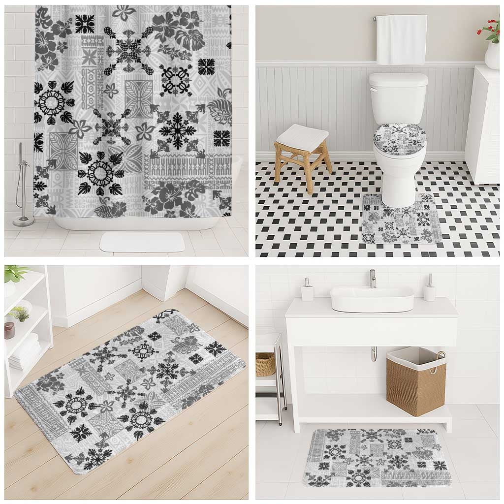 Hawaii Tapa Tribal Bathroom Set With Hawaiian Quilt Pattern Black LT9 - Polynesian Pride