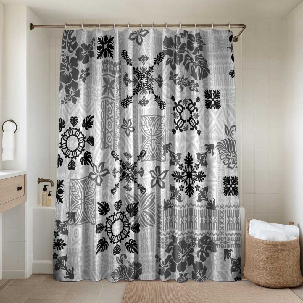 Hawaii Tapa Tribal Bathroom Set With Hawaiian Quilt Pattern Black LT9 Shower Curtain Only Black - Polynesian Pride