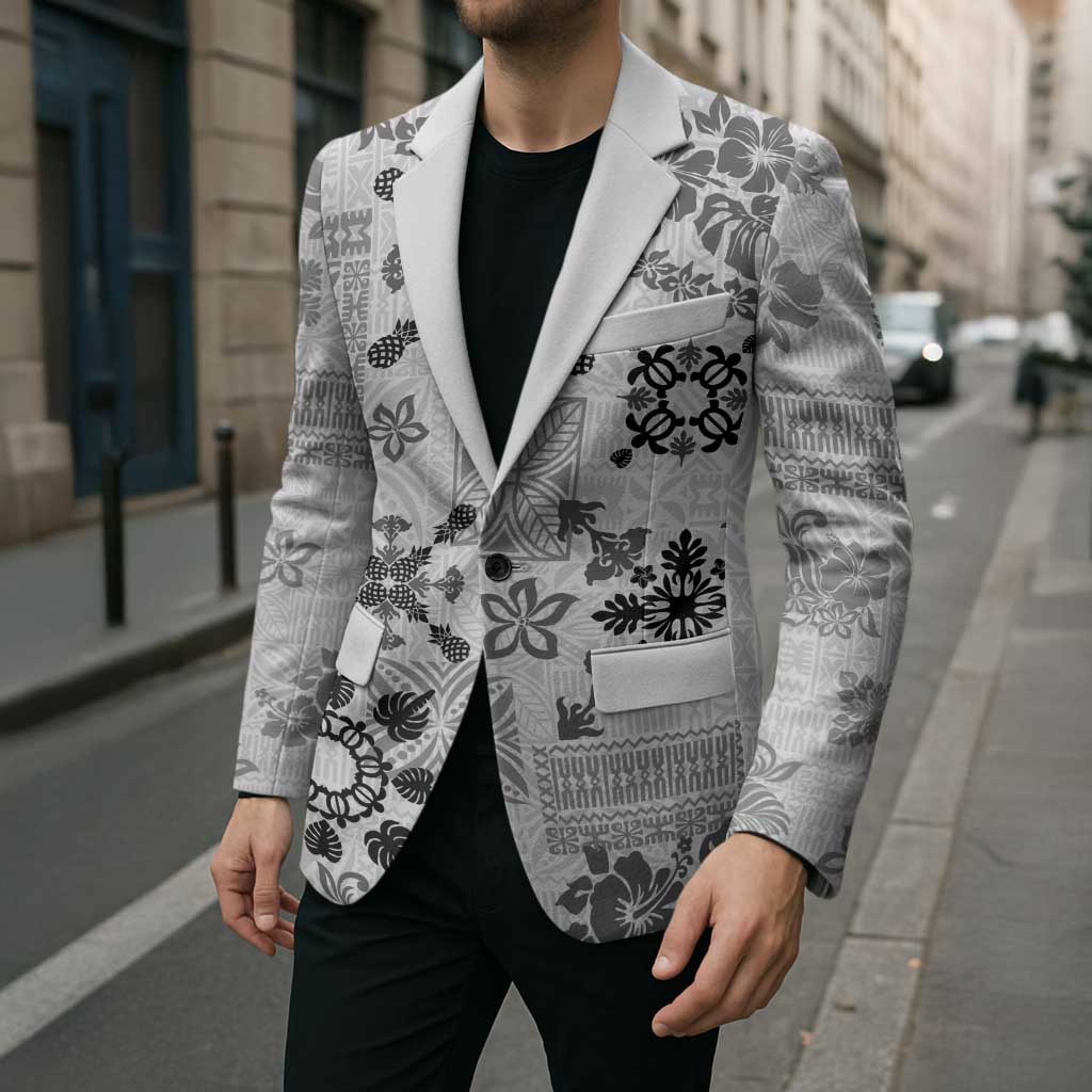 Hawaii Tapa Tribal Blazer With Hawaiian Quilt Pattern Black LT9 - Polynesian Pride