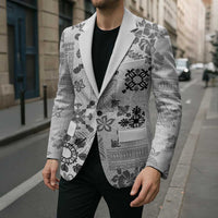 Hawaii Tapa Tribal Blazer With Hawaiian Quilt Pattern Black LT9 - Polynesian Pride
