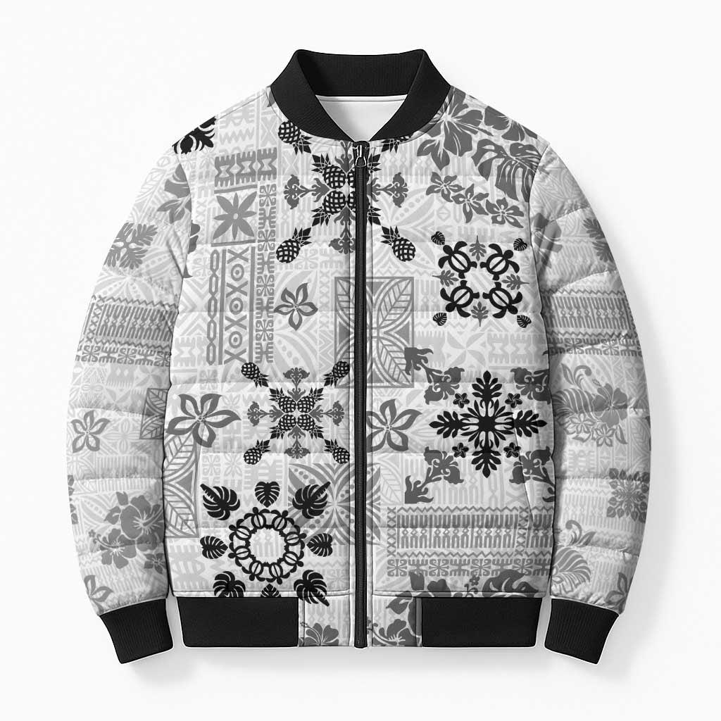 Hawaii Tapa Tribal Bomber Puffer Jacket With Hawaiian Quilt Pattern Black LT9 Unisex Black - Polynesian Pride