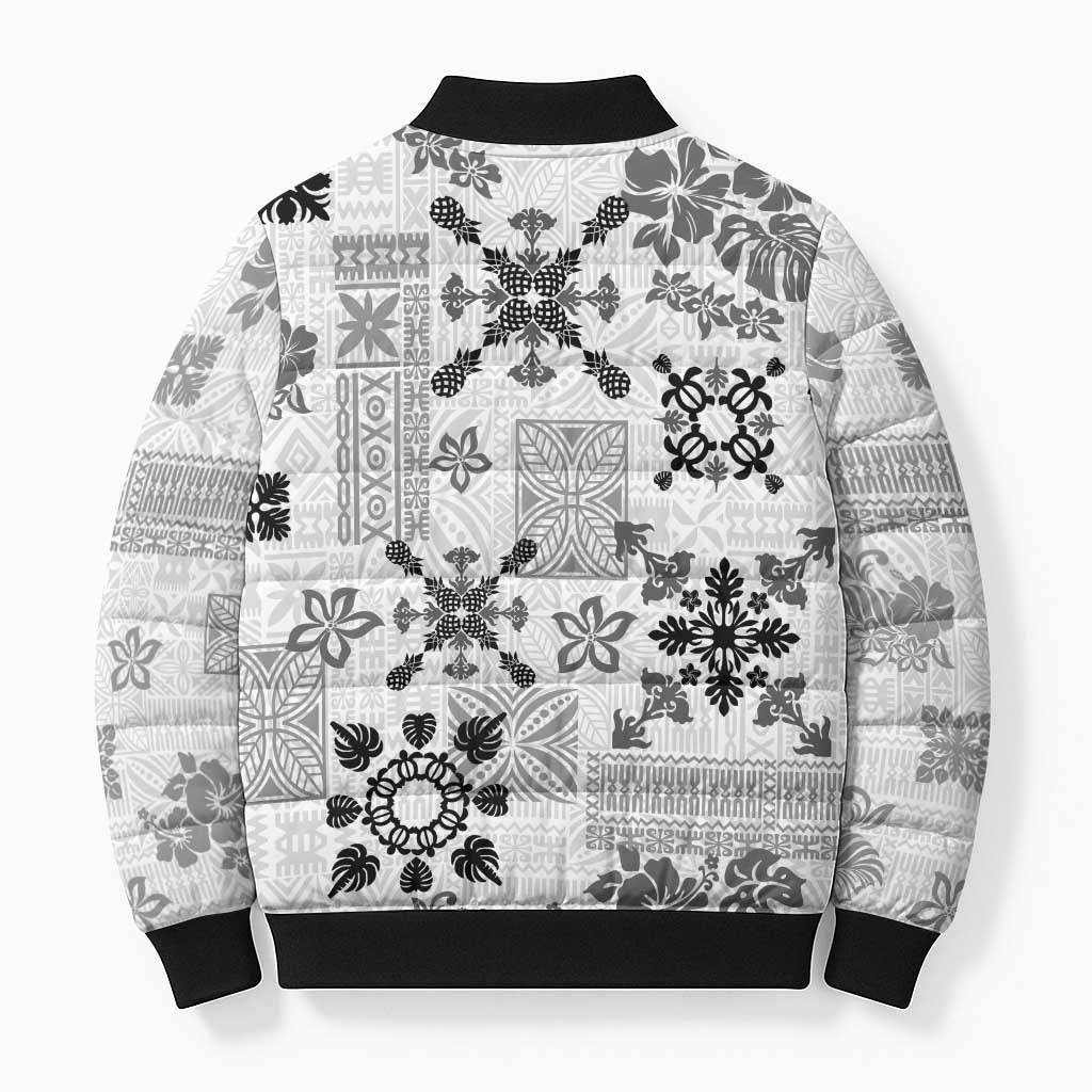 Hawaii Tapa Tribal Bomber Puffer Jacket With Hawaiian Quilt Pattern Black LT9 - Polynesian Pride