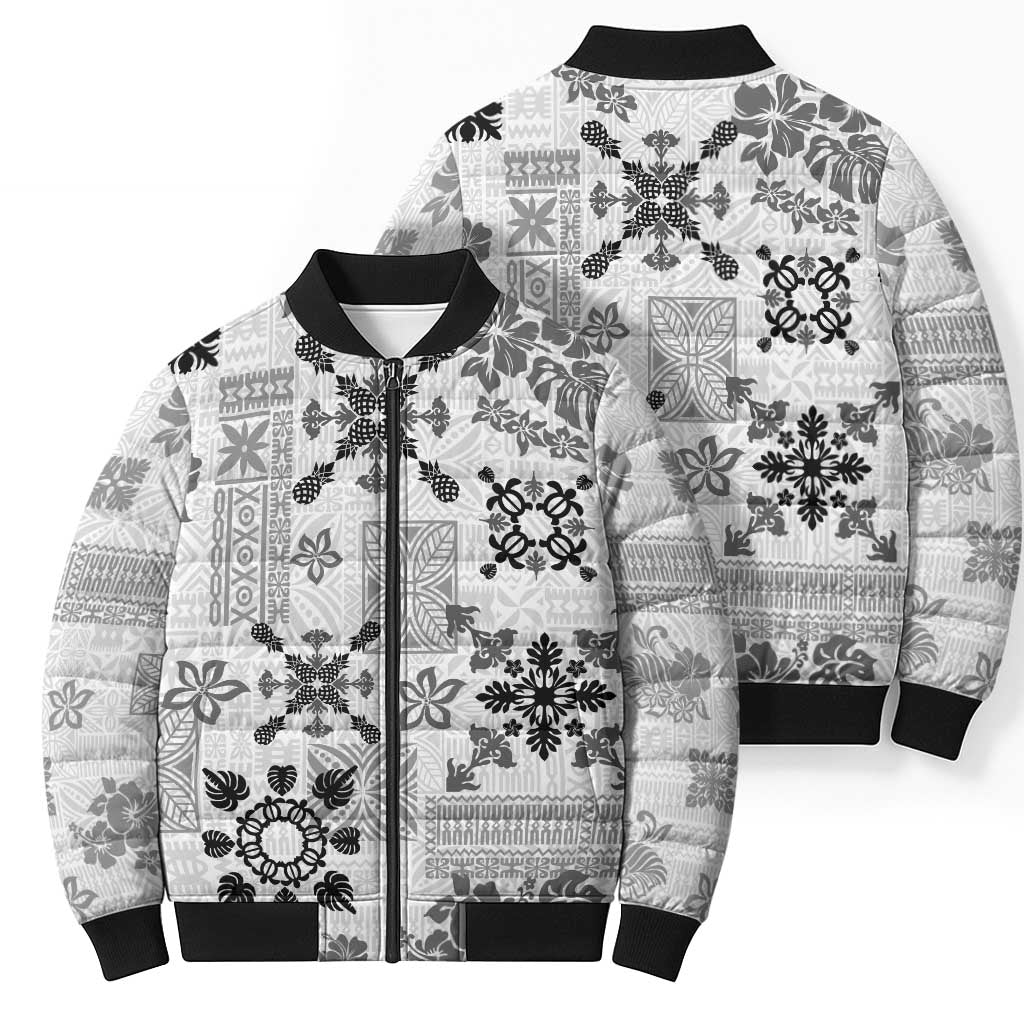 Hawaii Tapa Tribal Bomber Puffer Jacket With Hawaiian Quilt Pattern Black LT9 - Polynesian Pride