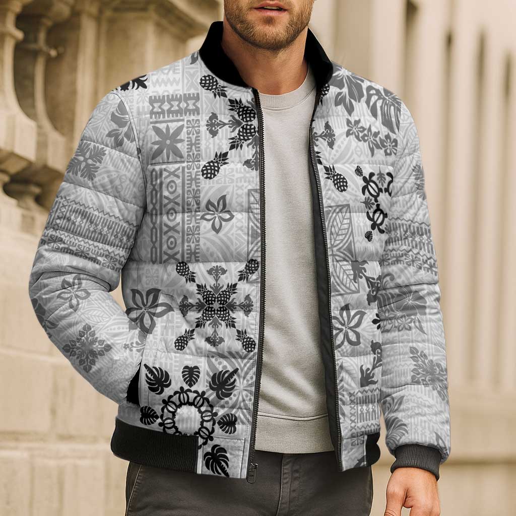 Hawaii Tapa Tribal Bomber Puffer Jacket With Hawaiian Quilt Pattern Black LT9 - Polynesian Pride