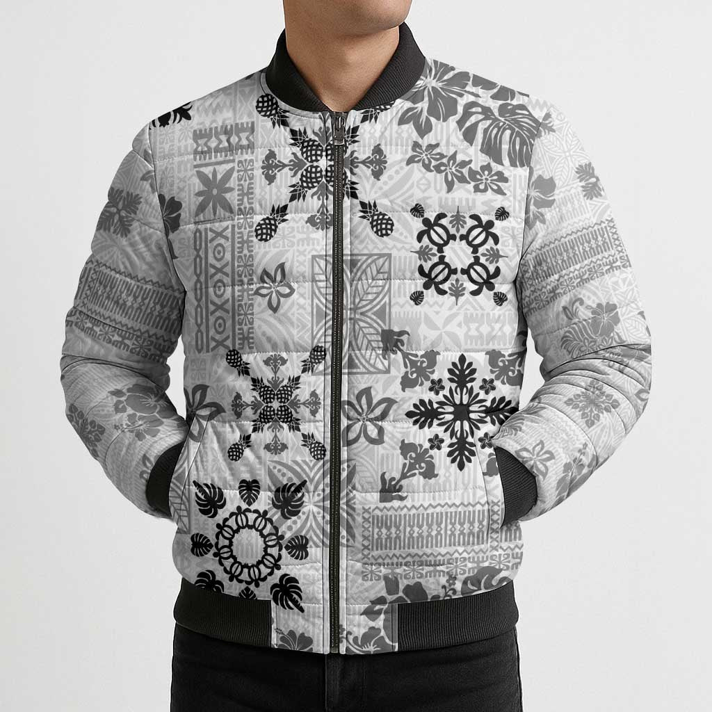 Hawaii Tapa Tribal Bomber Puffer Jacket With Hawaiian Quilt Pattern Black LT9 - Polynesian Pride
