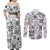 Hawaii Tapa Tribal Couples Matching Off Shoulder Maxi Dress and Long Sleeve Button Shirt With Hawaiian Quilt Pattern Black LT9 - Polynesian Pride