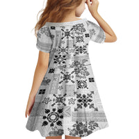 Hawaii Tapa Tribal Kid Short Sleeve Dress With Hawaiian Quilt Pattern Black LT9 - Polynesian Pride
