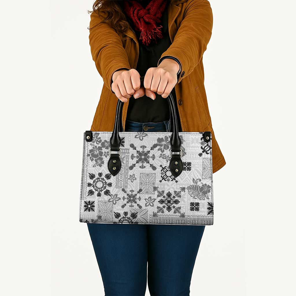 Hawaii Tapa Tribal Leather Bag With Hawaiian Quilt Pattern Black LT9 - Polynesian Pride