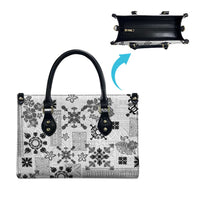 Hawaii Tapa Tribal Leather Bag With Hawaiian Quilt Pattern Black LT9 - Polynesian Pride
