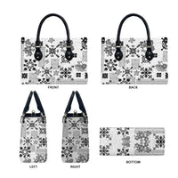 Hawaii Tapa Tribal Leather Bag With Hawaiian Quilt Pattern Black LT9 - Polynesian Pride