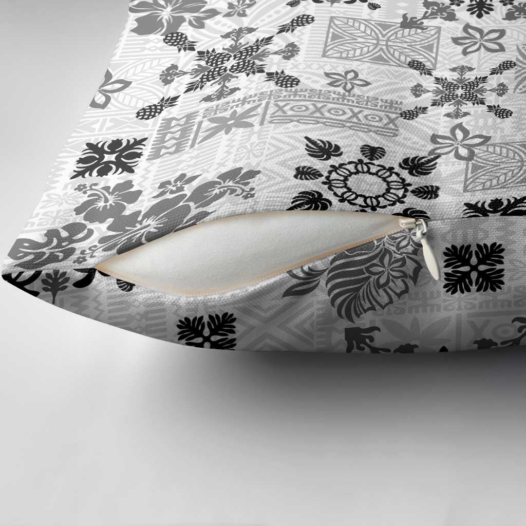 Hawaii Tapa Tribal Pillow Cover With Hawaiian Quilt Pattern Black LT9 - Polynesian Pride