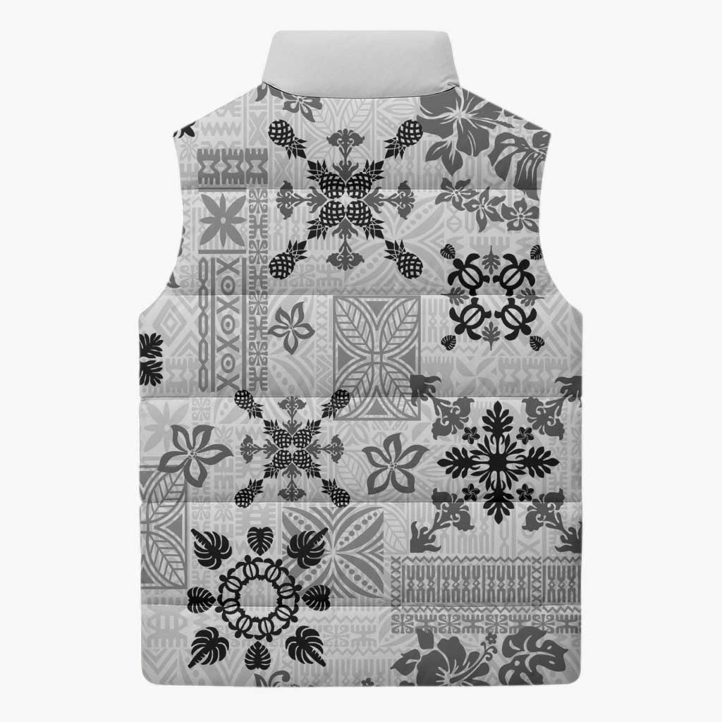 Hawaii Tapa Tribal Sleeveless Puffer Jacket With Hawaiian Quilt Pattern Black LT9 - Polynesian Pride
