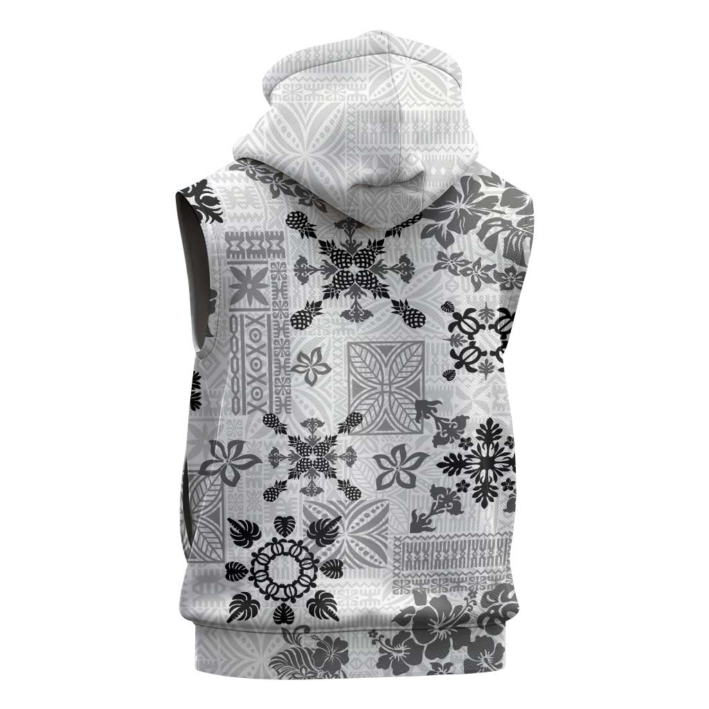 Hawaii Tapa Tribal Sleeveless Zip Hoodie With Hawaiian Quilt Pattern Black LT9 - Polynesian Pride