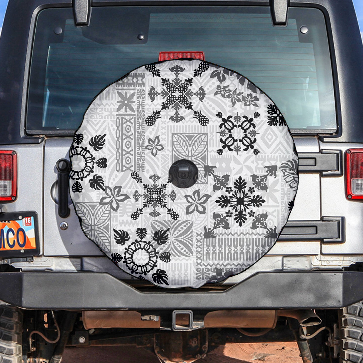 Hawaii Tapa Tribal Spare Tire Cover With Hawaiian Quilt Pattern Black LT9 Black - Polynesian Pride