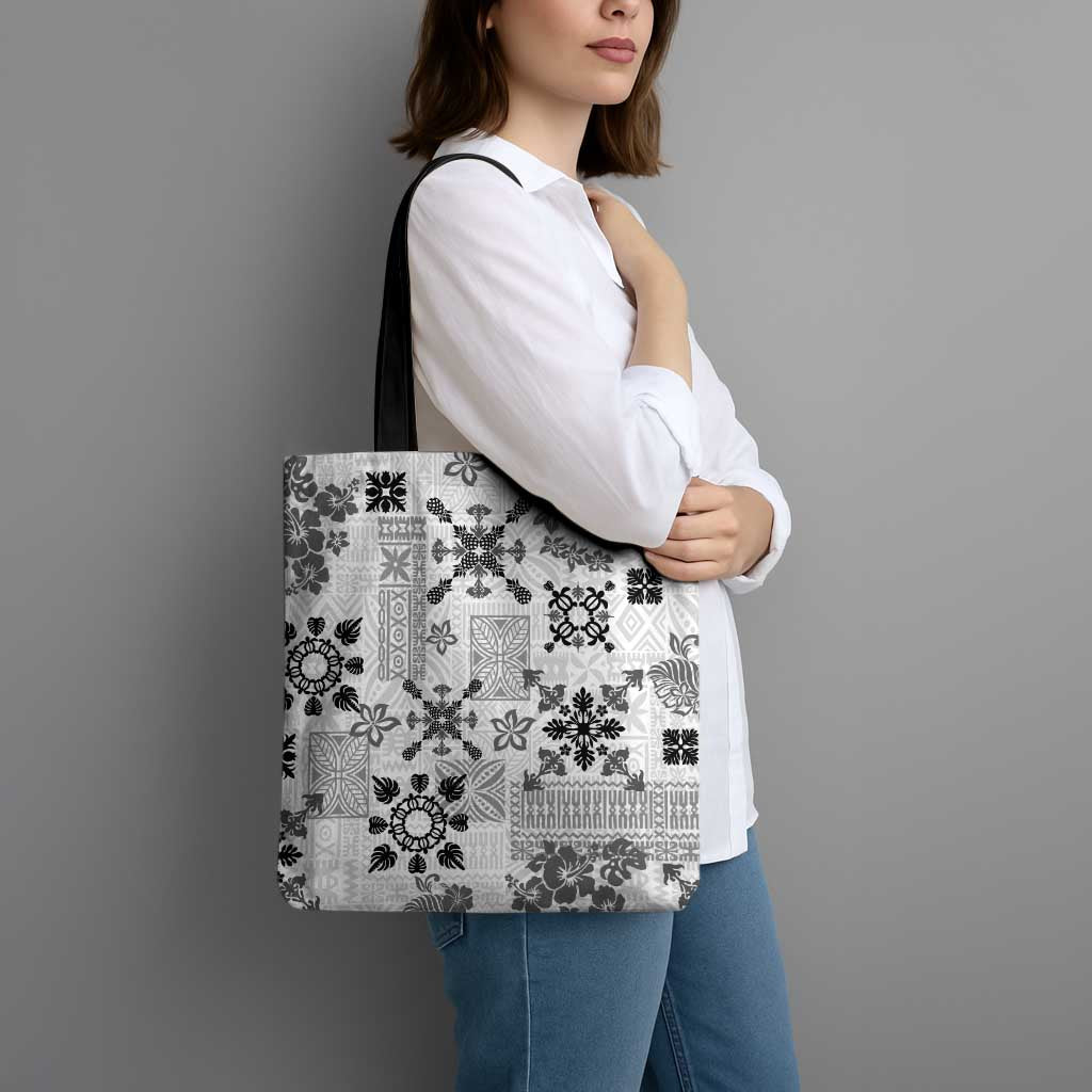Hawaii Tapa Tribal Tote Bag With Hawaiian Quilt Pattern Black LT9 - Polynesian Pride