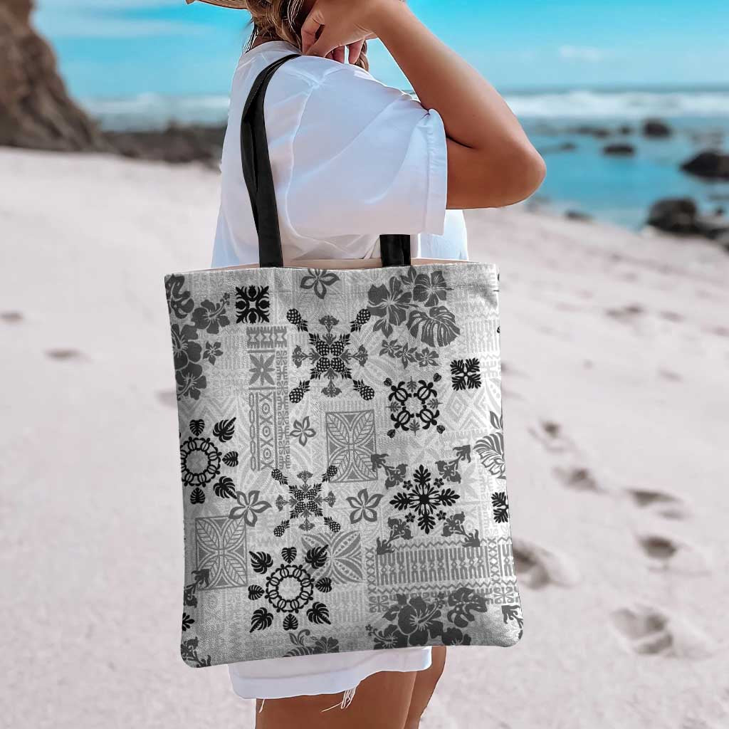 Hawaii Tapa Tribal Tote Bag With Hawaiian Quilt Pattern Black LT9 - Polynesian Pride