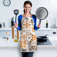 Hawaii Tapa Tribal Apron With Hawaiian Quilt Pattern Gold LT9 - Polynesian Pride