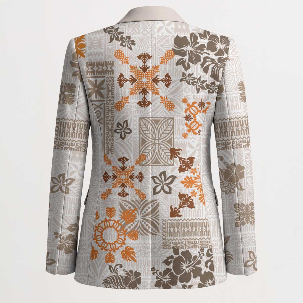 Hawaii Tapa Tribal Blazer With Hawaiian Quilt Pattern Gold LT9 - Polynesian Pride