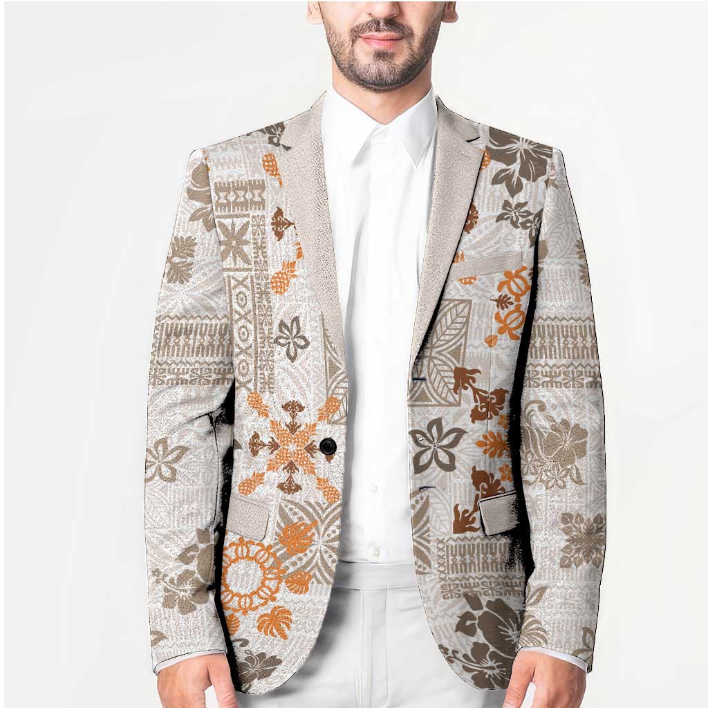 Hawaii Tapa Tribal Blazer With Hawaiian Quilt Pattern Gold LT9 - Polynesian Pride