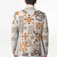 Hawaii Tapa Tribal Blazer With Hawaiian Quilt Pattern Gold LT9 - Polynesian Pride