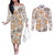 Hawaii Tapa Tribal Couples Matching Off The Shoulder Long Sleeve Dress and Long Sleeve Button Shirt With Hawaiian Quilt Pattern Gold LT9 Gold - Polynesian Pride