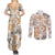 Hawaii Tapa Tribal Couples Matching Summer Maxi Dress and Long Sleeve Button Shirt With Hawaiian Quilt Pattern Gold LT9 - Polynesian Pride