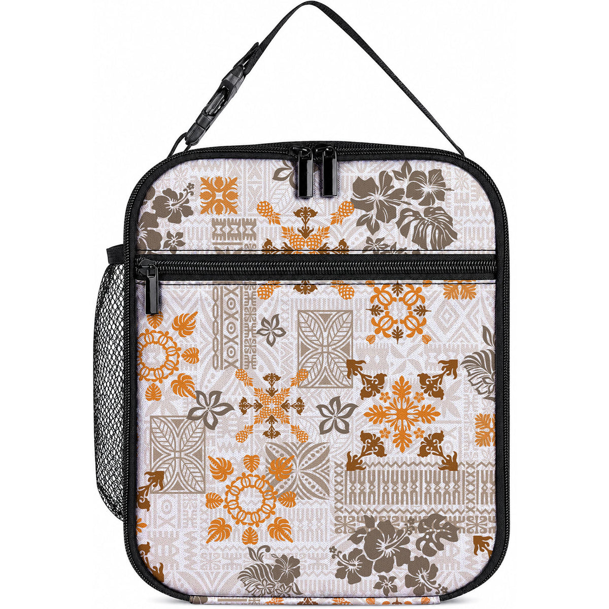 Hawaii Tapa Tribal Lunch Bag With Hawaiian Quilt Pattern Gold LT9 10.2 × 8.3 × 4.3 inch Gold - Polynesian Pride